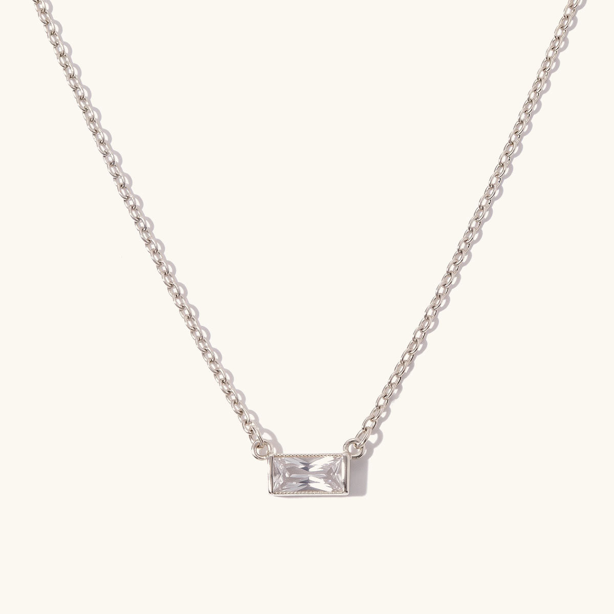 Baguette Simulated Diamond Pendant Necklace - Silver