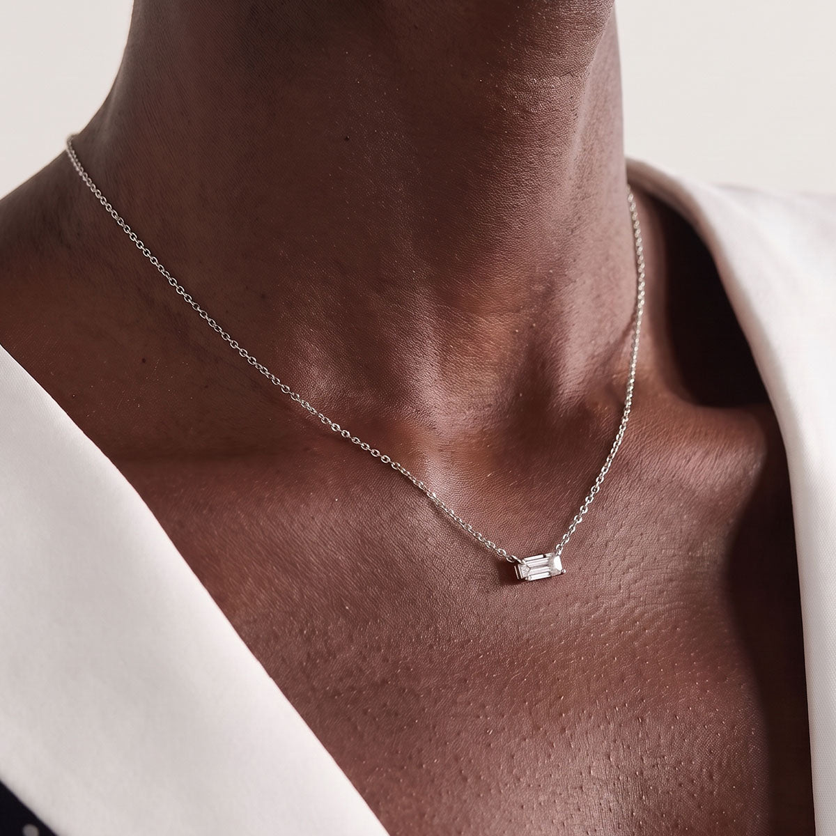 Baguette Simulated Diamond Pendant Necklace - Silver