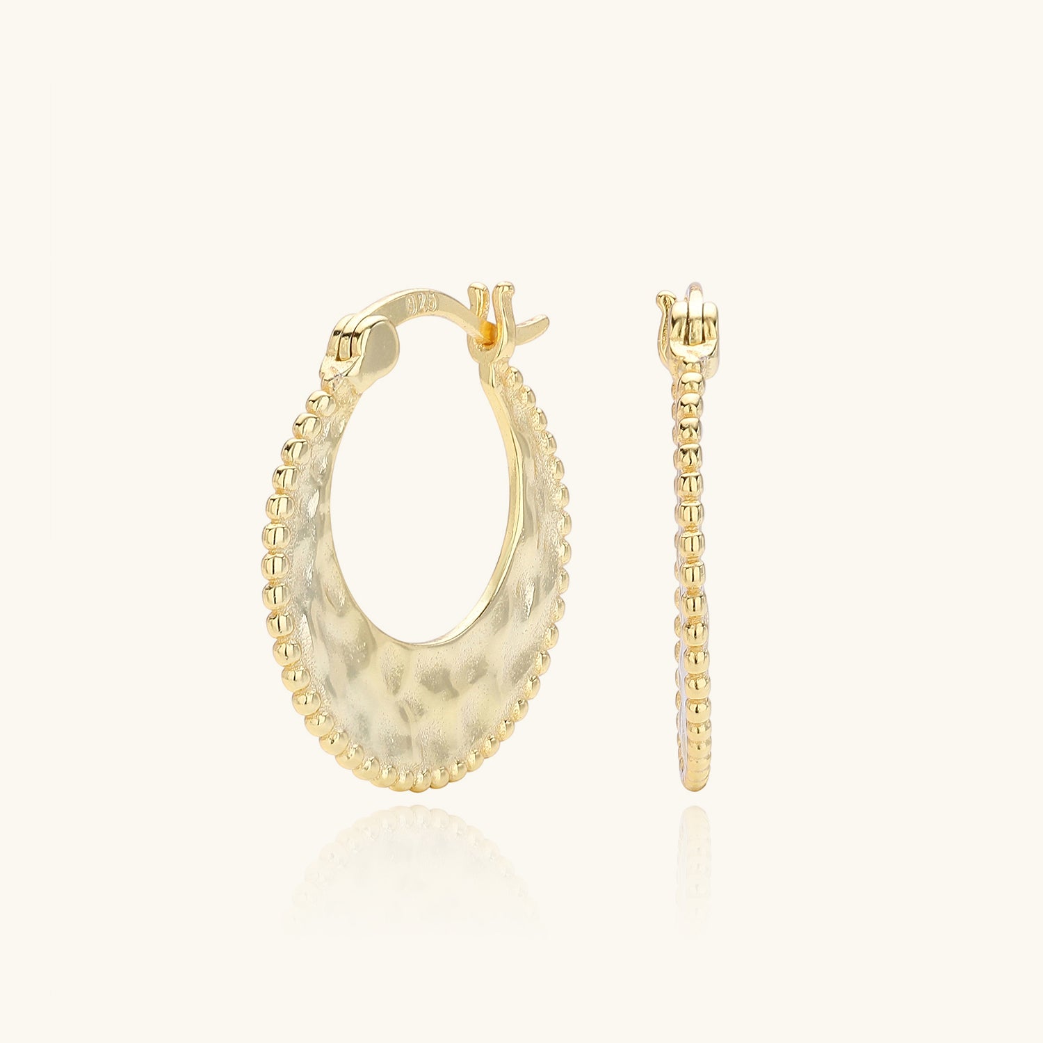 Beaded Graduated Hoop Earrings - Gold