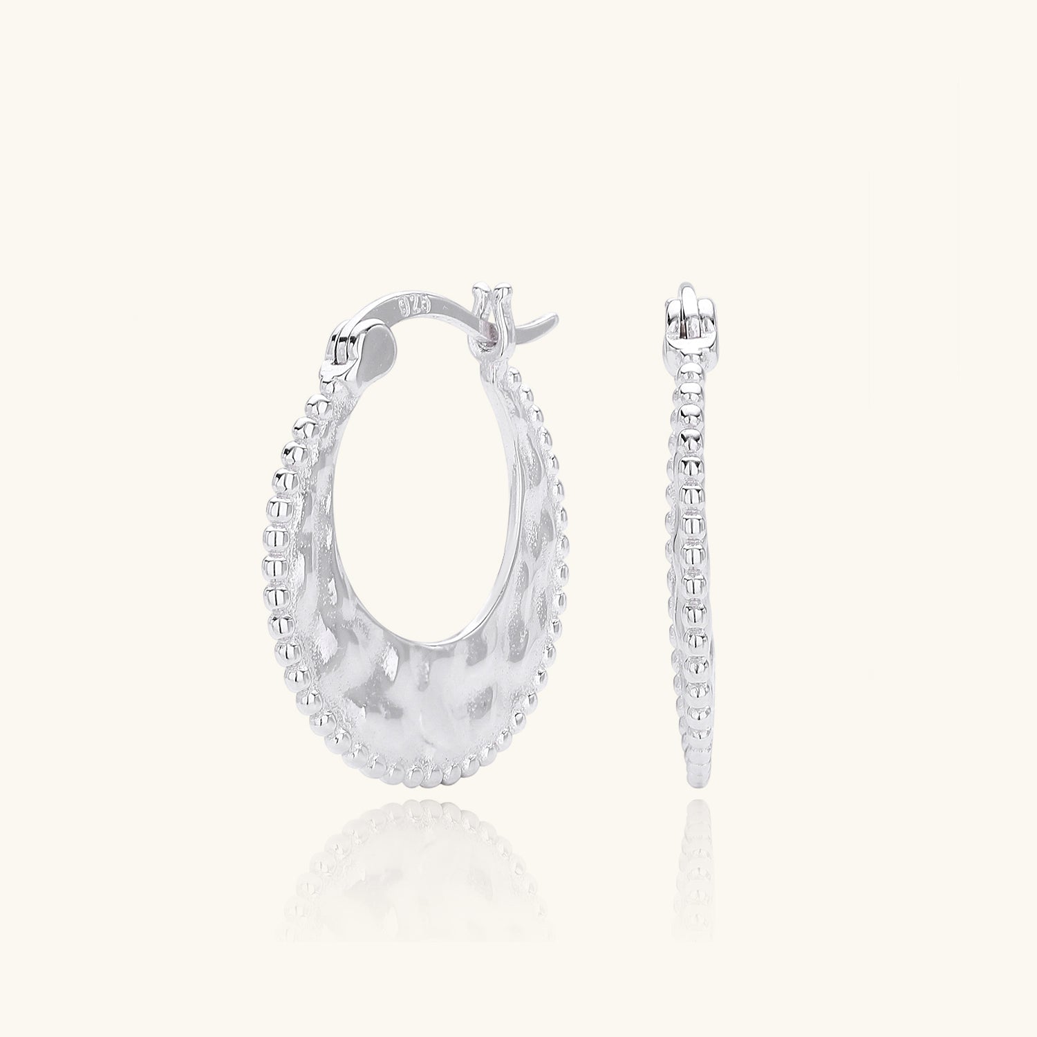 Beaded Graduated Hoop Earrings - Silver