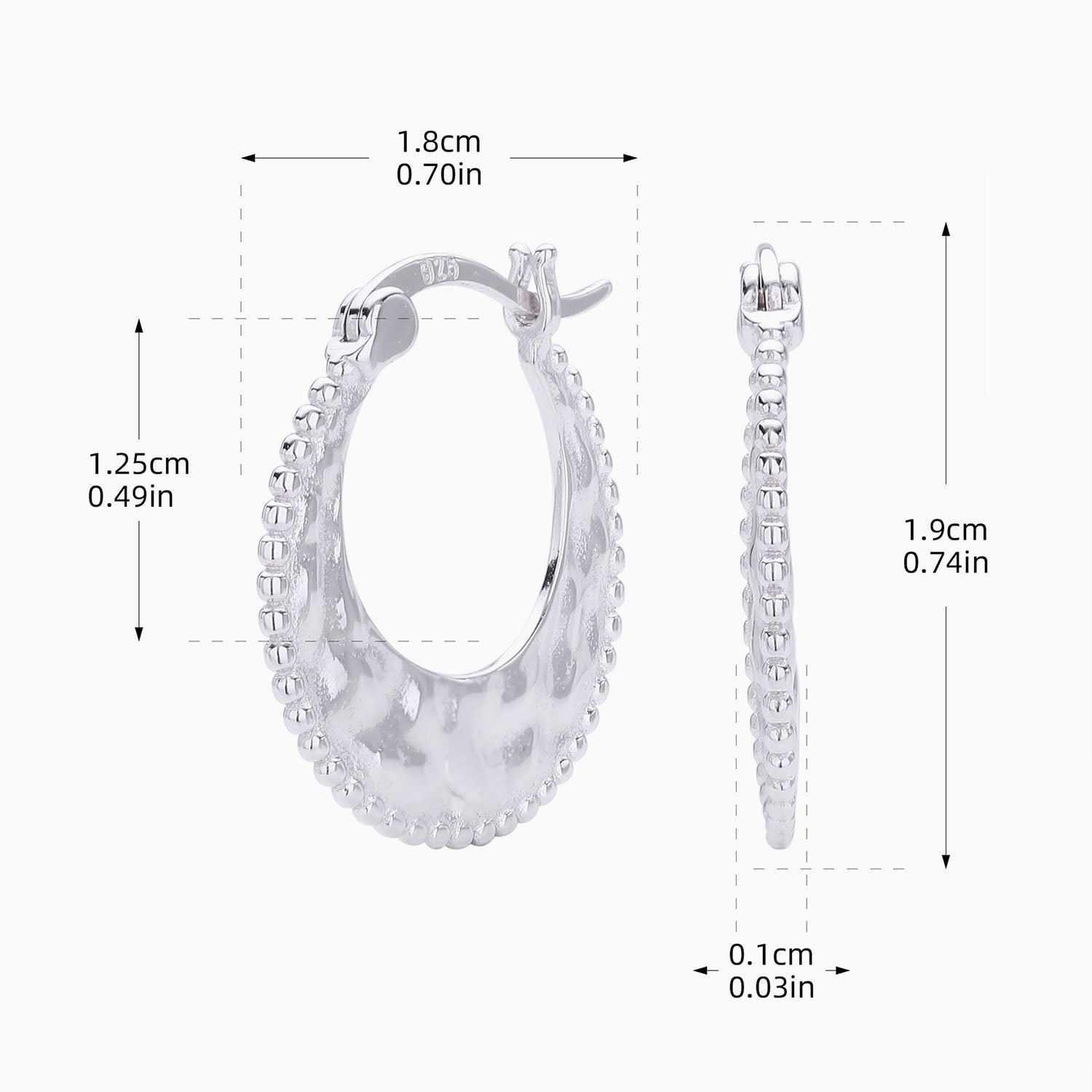 Beaded Graduated Hoop Earrings - Silver