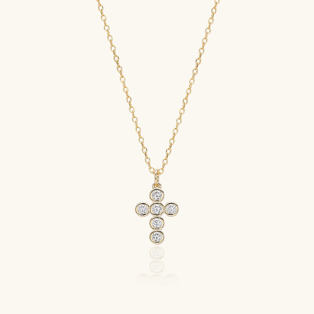 Bezel Diamond Cross Pendant Necklace - Gold