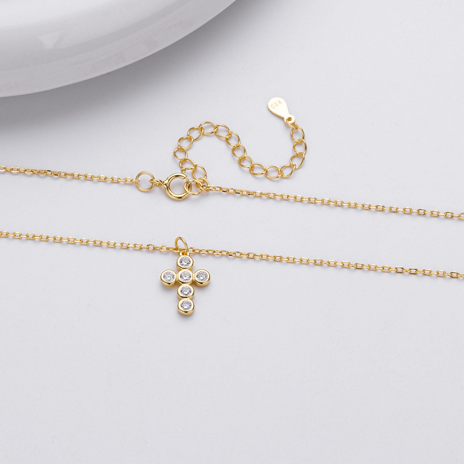 Bezel Diamond Cross Pendant Necklace - Gold