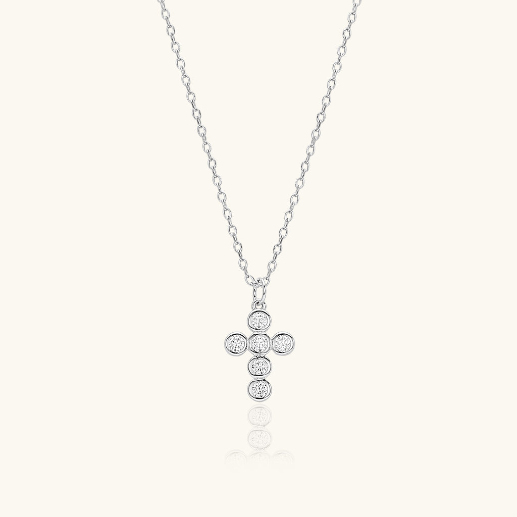 Bezel Diamond Cross Pendant Necklace - Silver