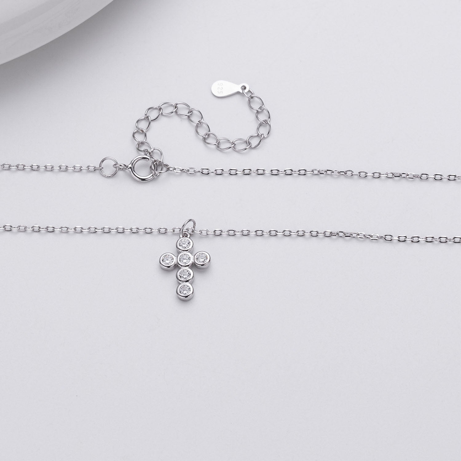 Bezel Diamond Cross Pendant Necklace - Silver