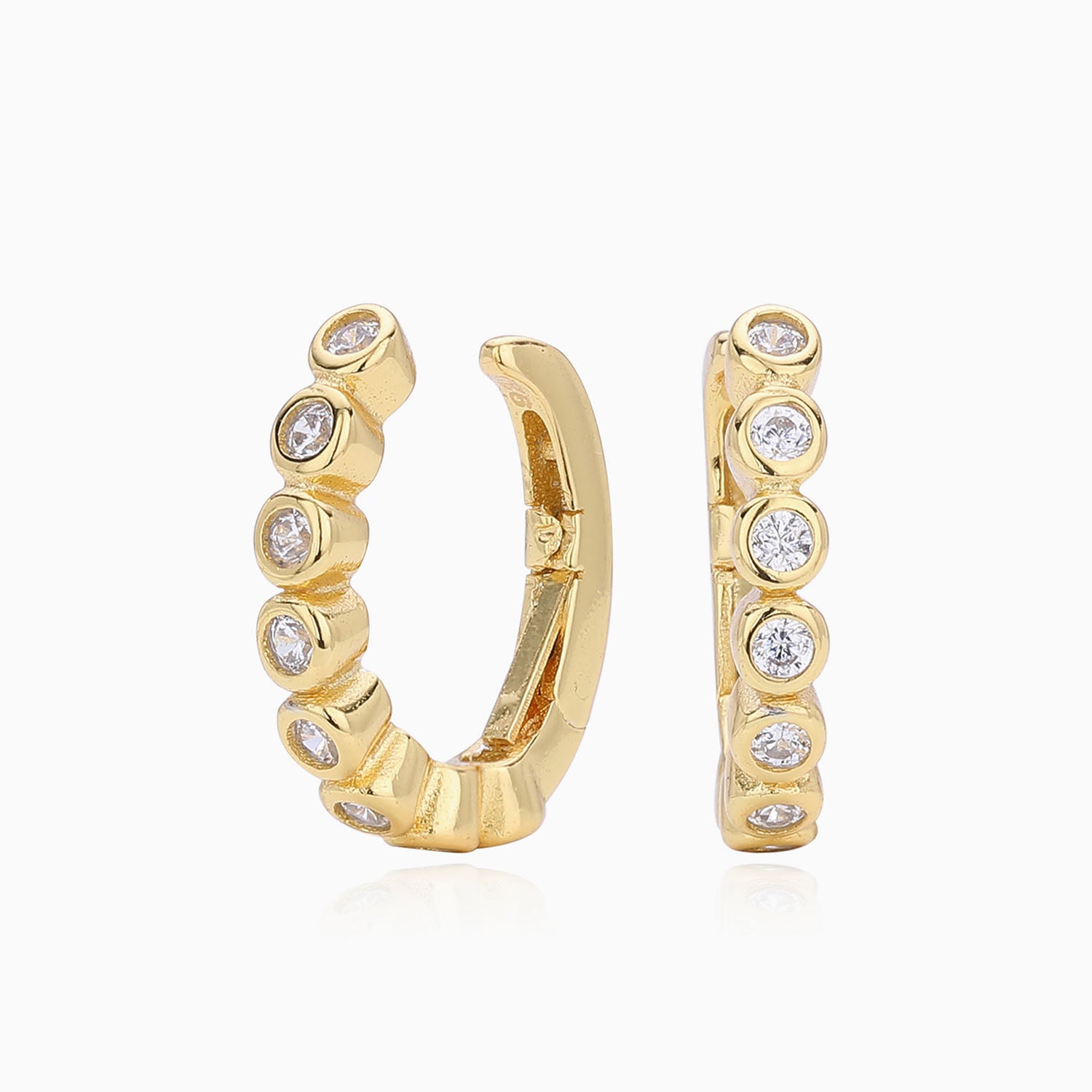 Bezel Diamond Ear Cuff Earrings - Gold