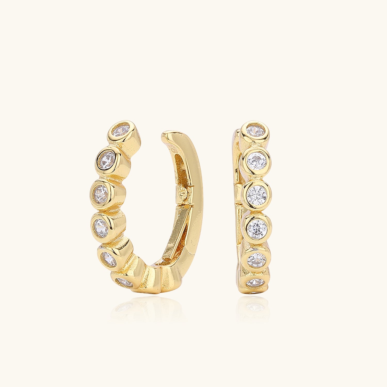 Bezel Diamond Ear Cuff Earrings - Gold