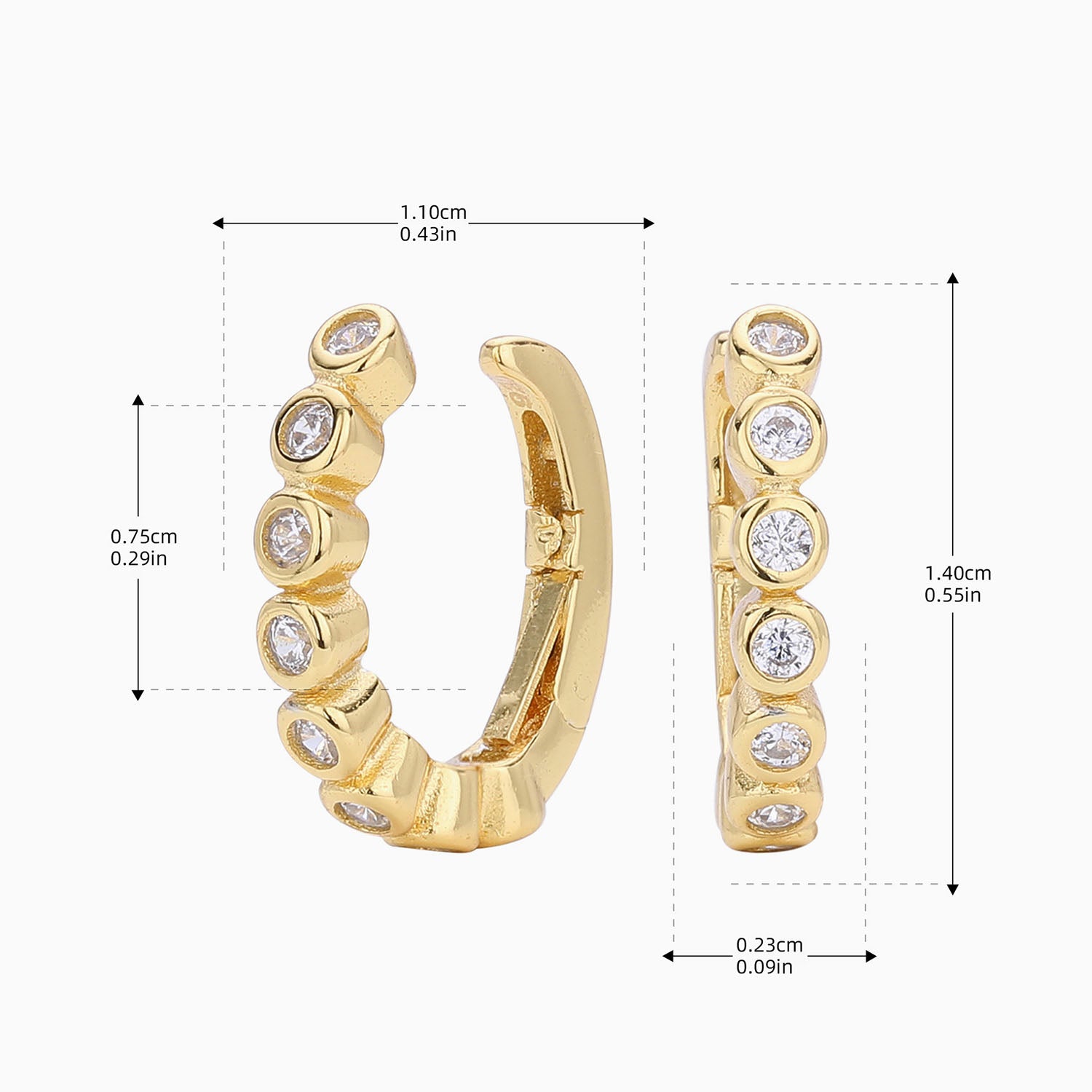 Bezel Diamond Ear Cuff Earrings - Gold