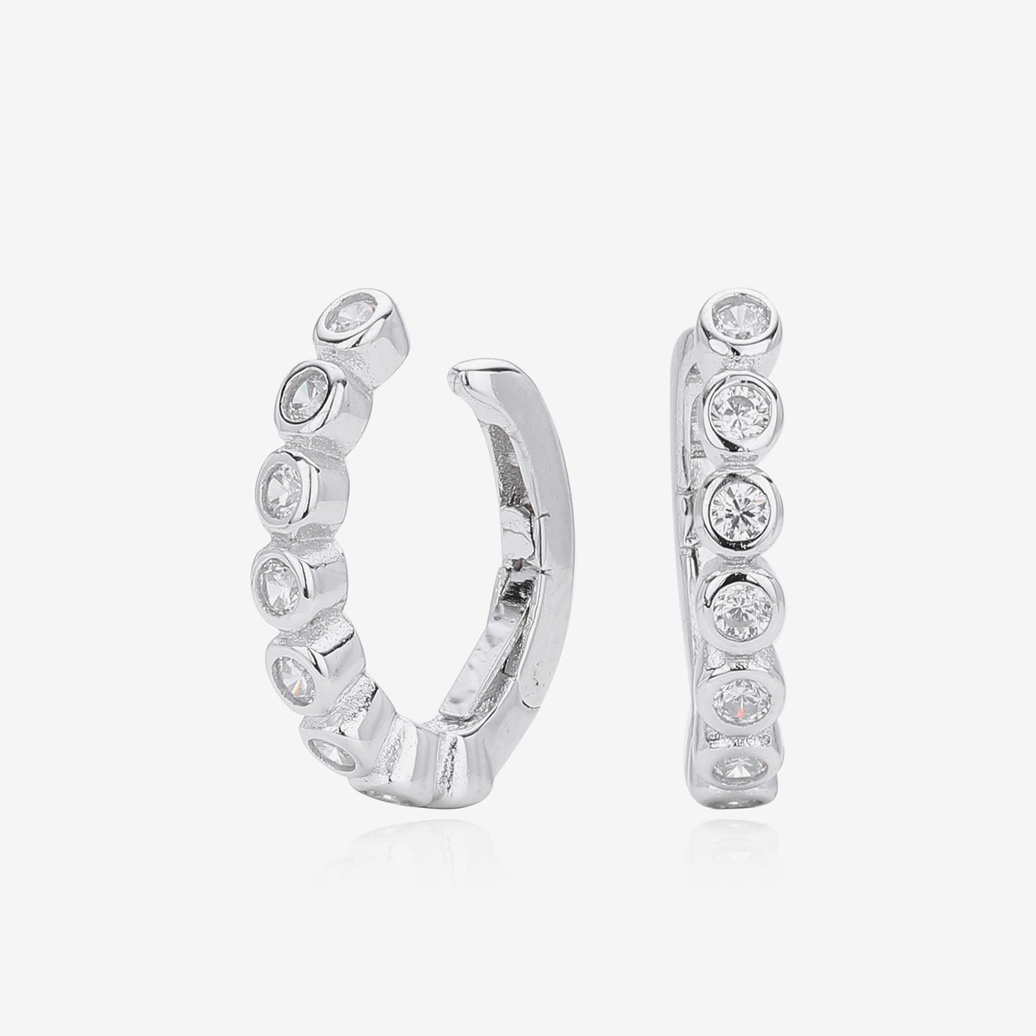 Bezel Diamond Ear Cuff Earrings - Silver