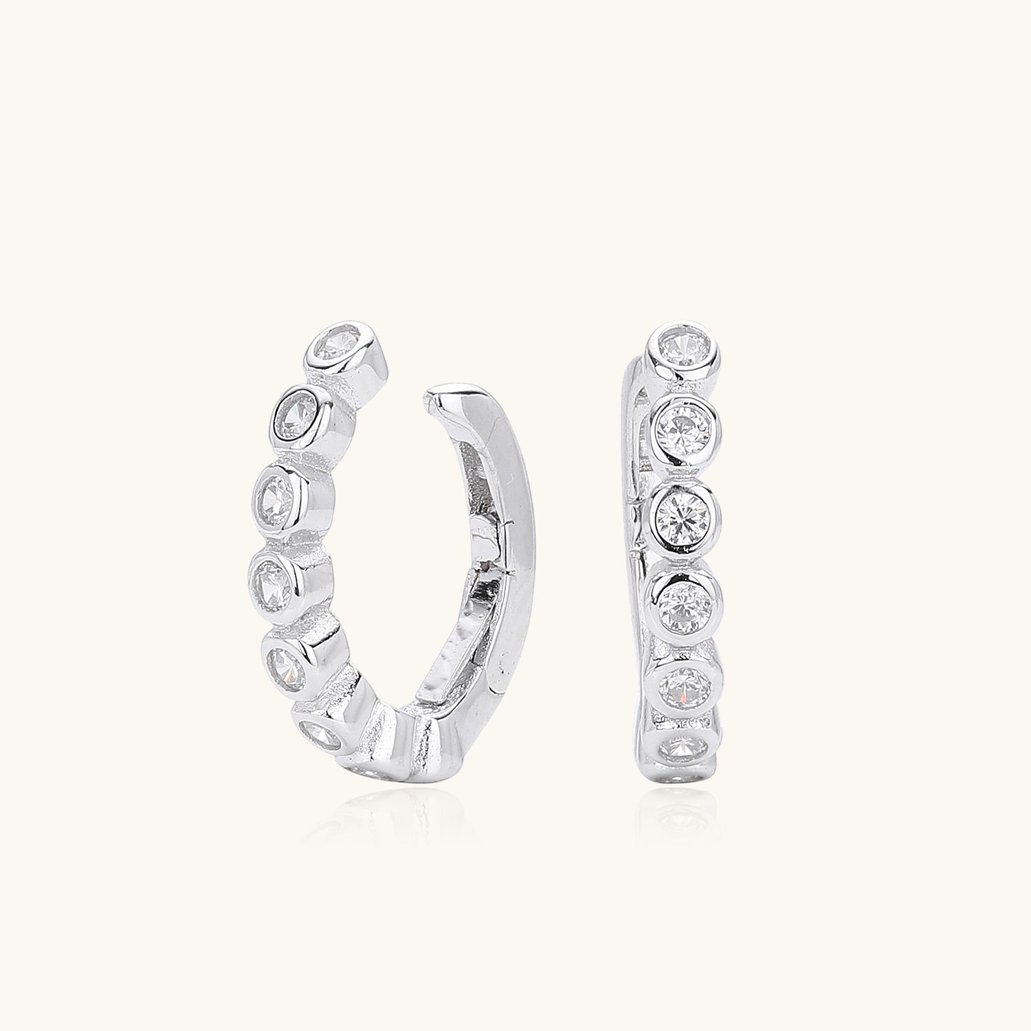 Bezel Diamond Ear Cuff Earrings - Silver