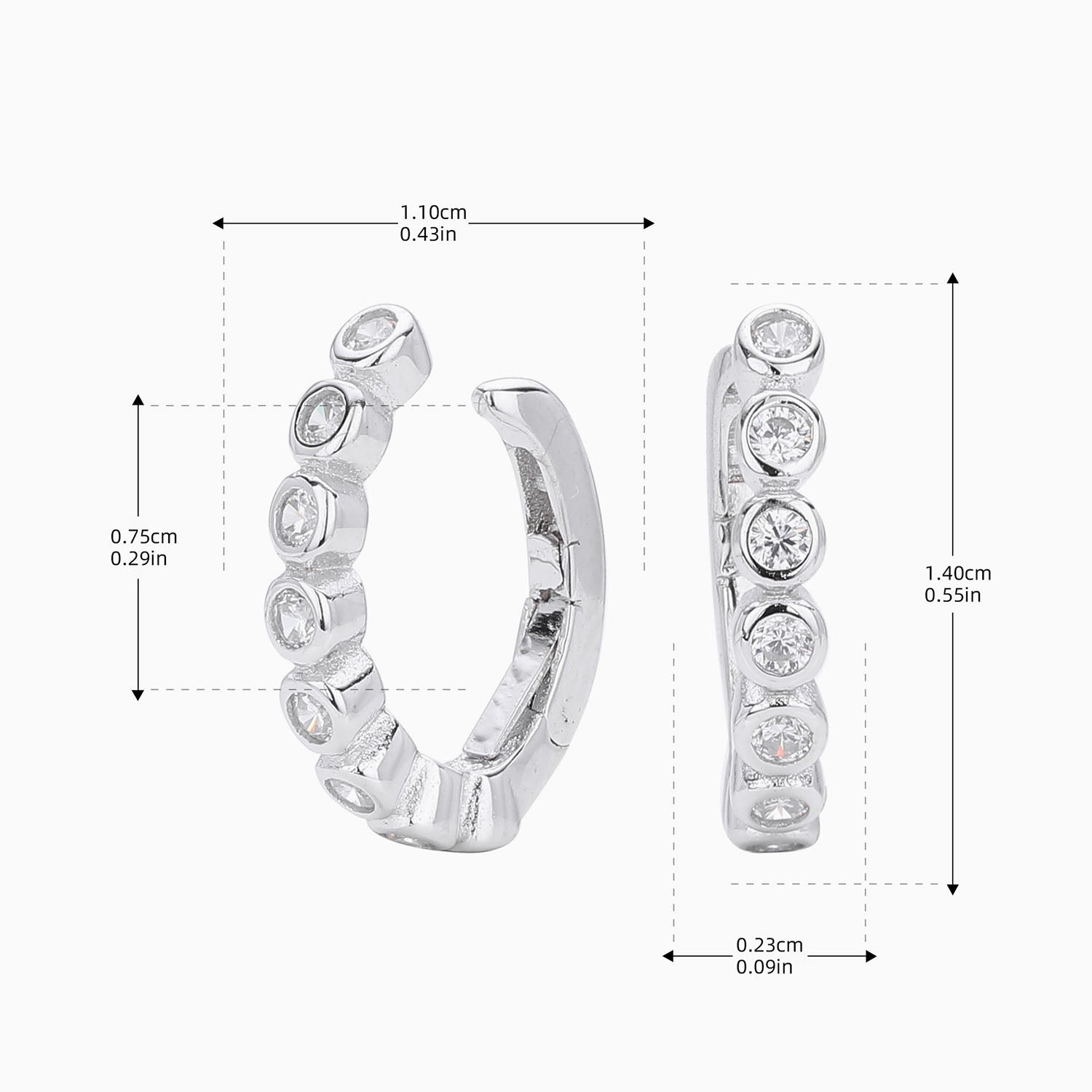 Bezel Diamond Ear Cuff Earrings - Silver