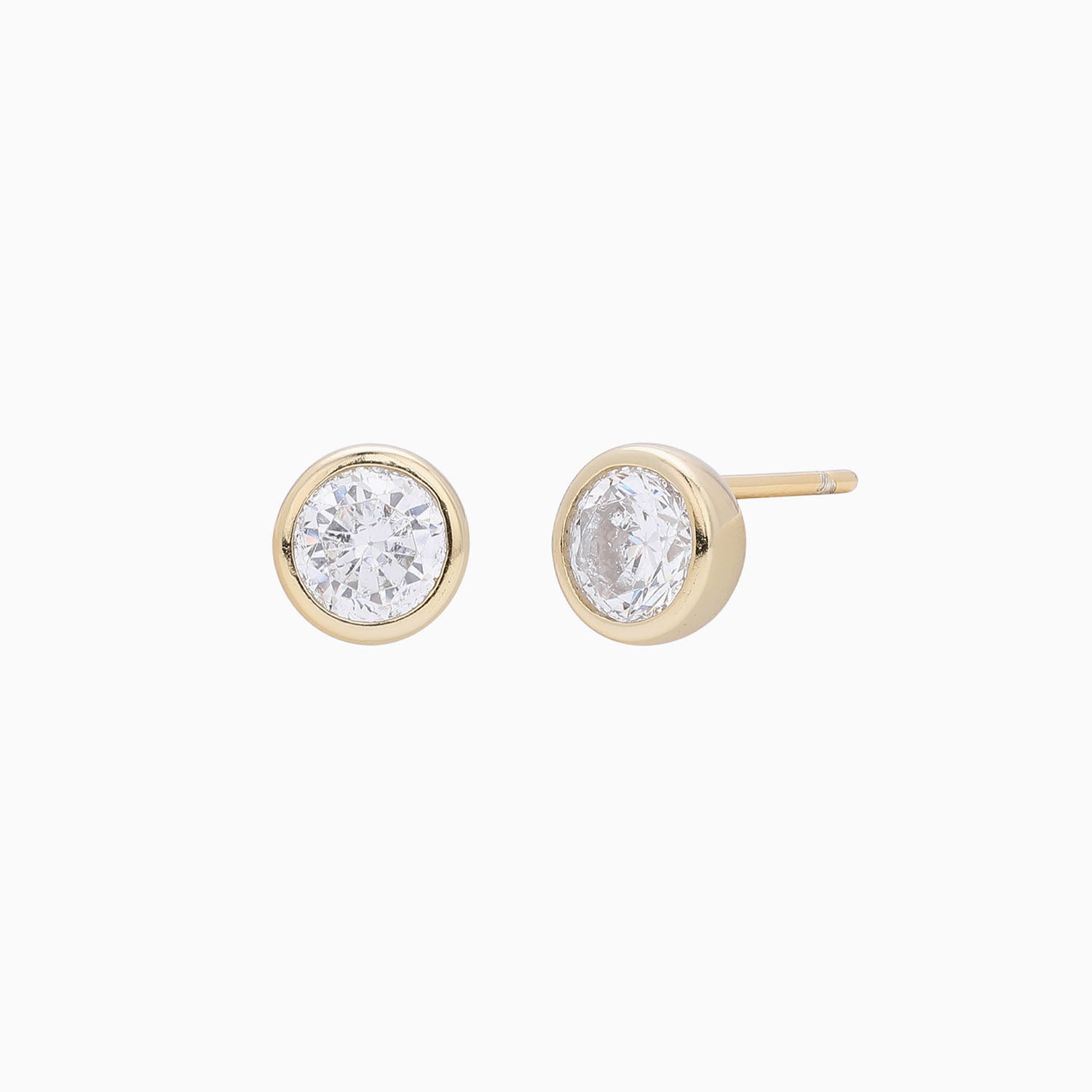 Bezel Diamond Solitaire Stud Earrings - Gold