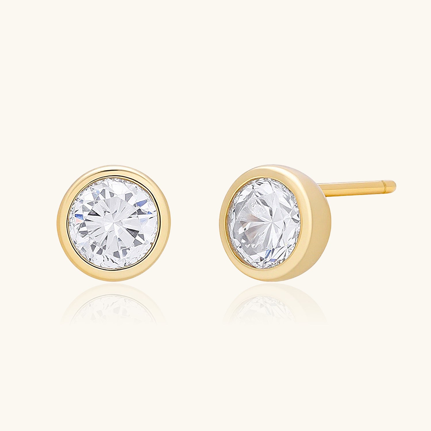 Bezel Diamond Solitaire Stud Earrings - Gold