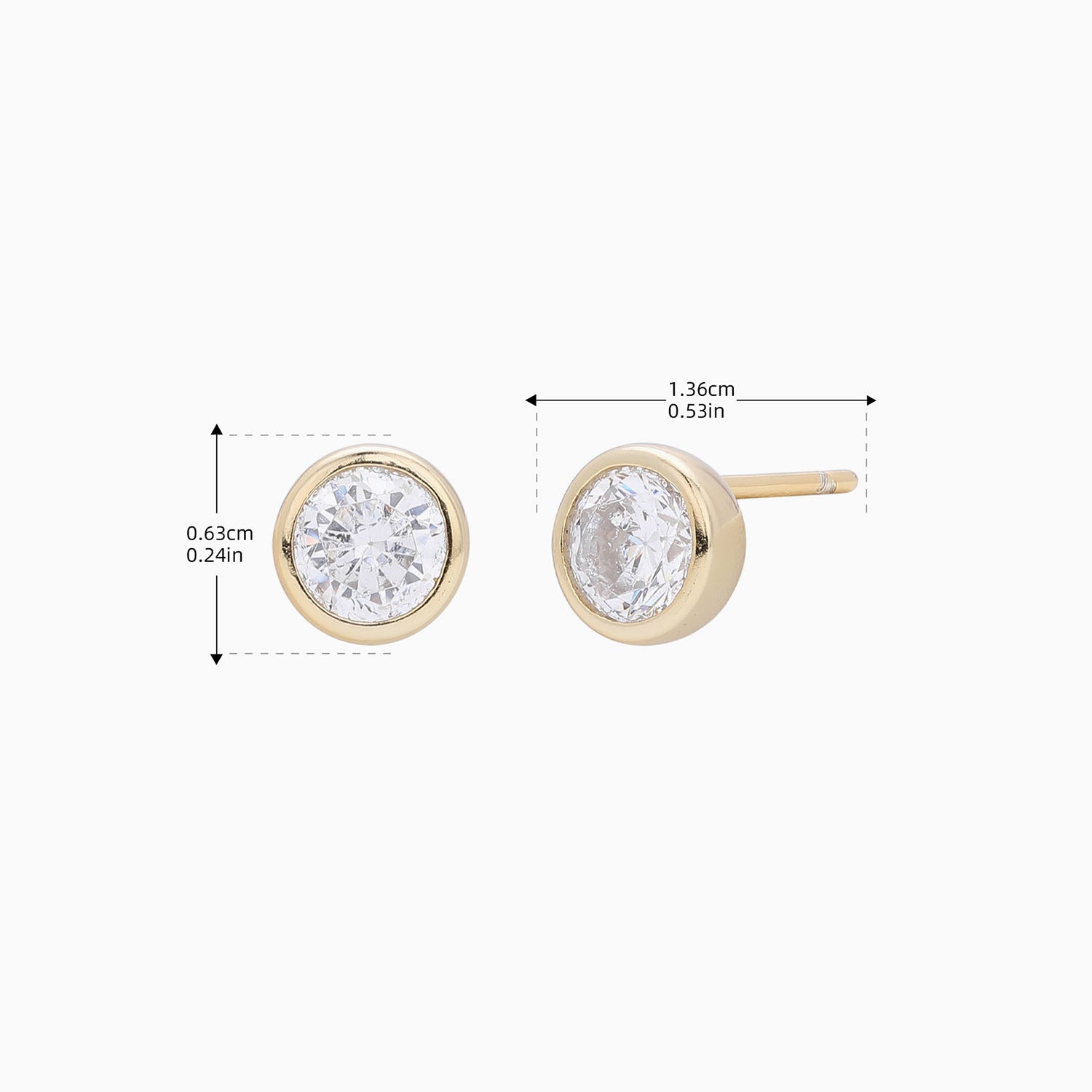 Bezel Diamond Solitaire Stud Earrings - Gold