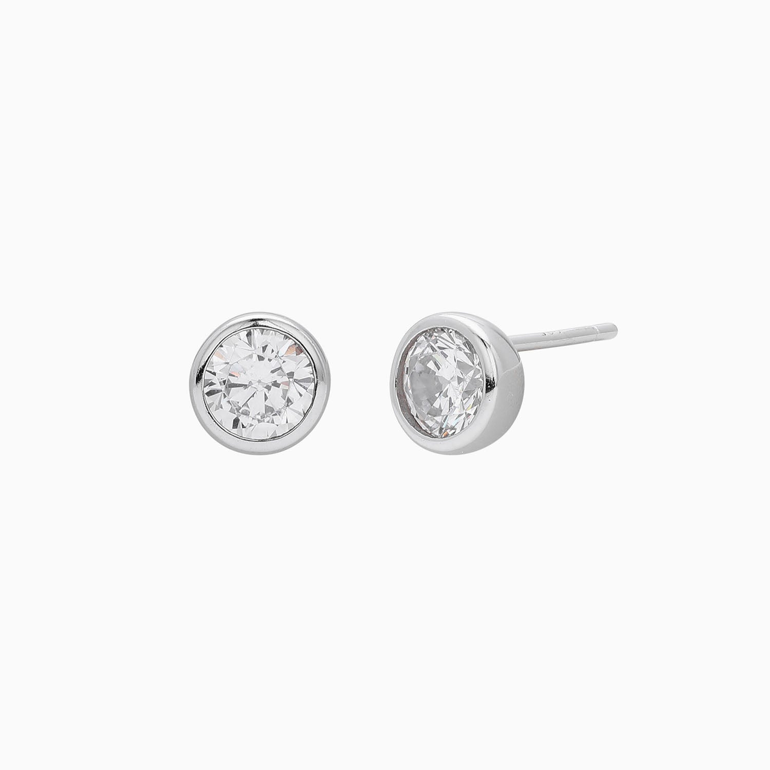 Bezel Diamond Solitaire Stud Earrings - Silver