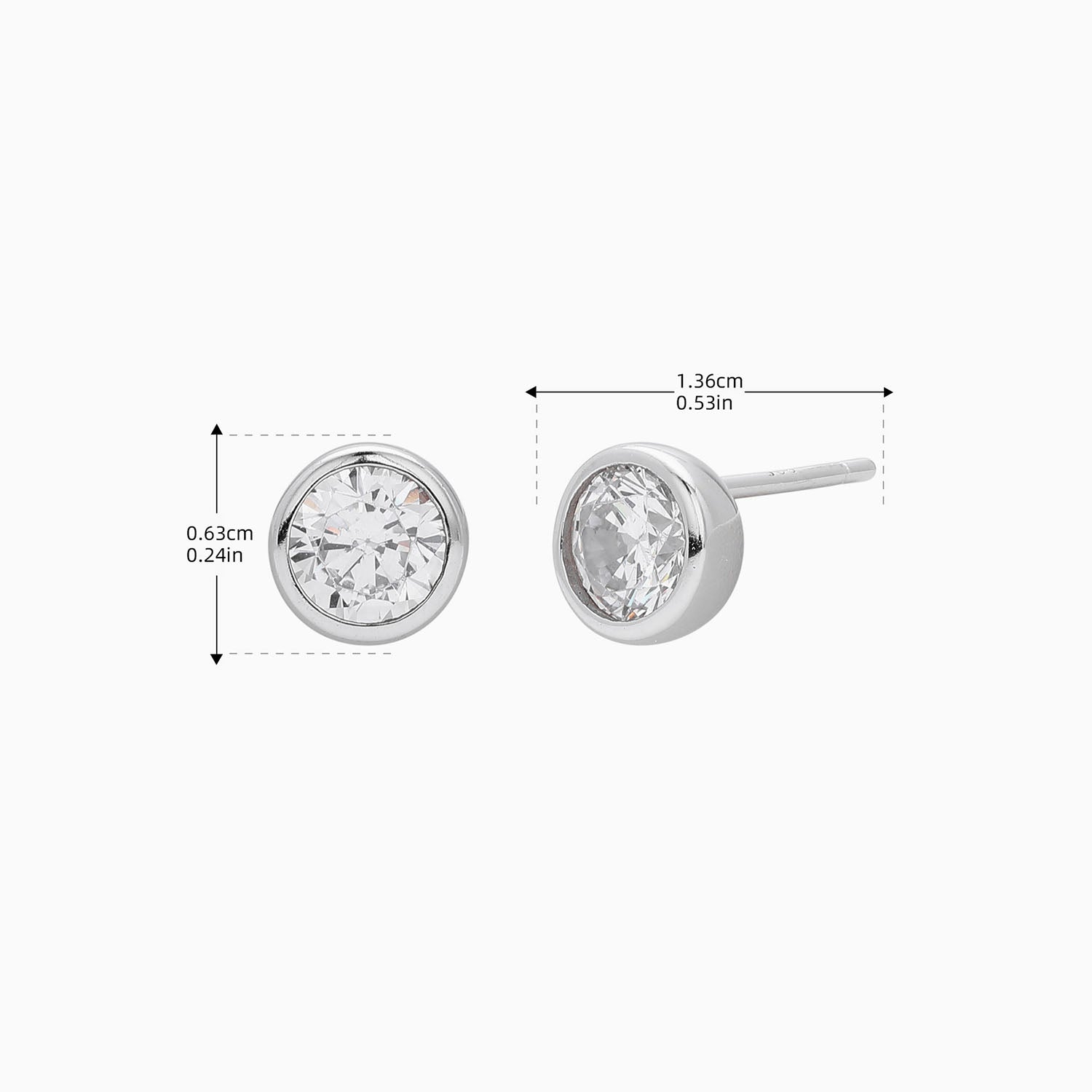 Bezel Diamond Solitaire Stud Earrings - Silver
