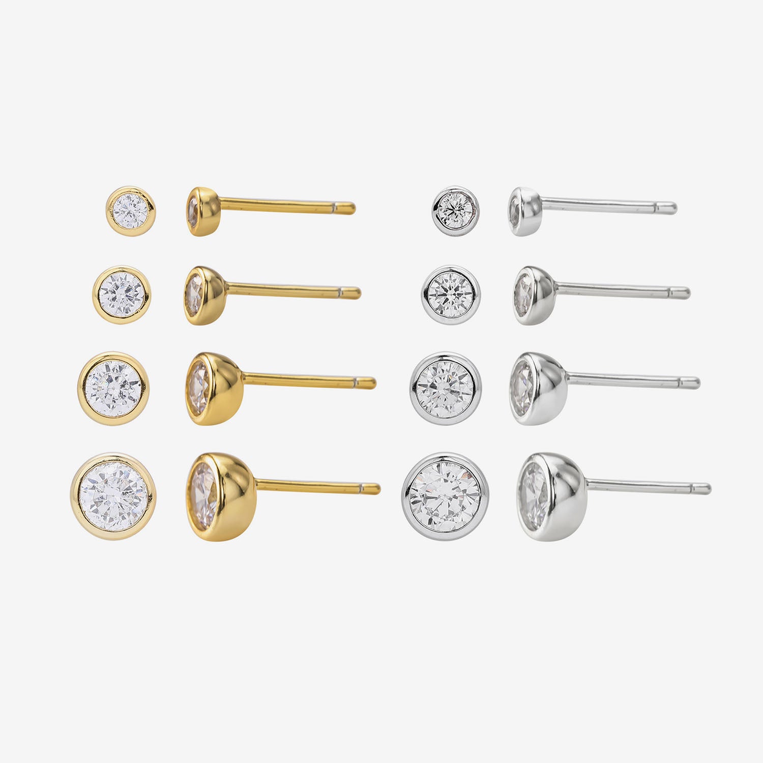 Bezel Diamond Solitaire Stud Earrings - Silver