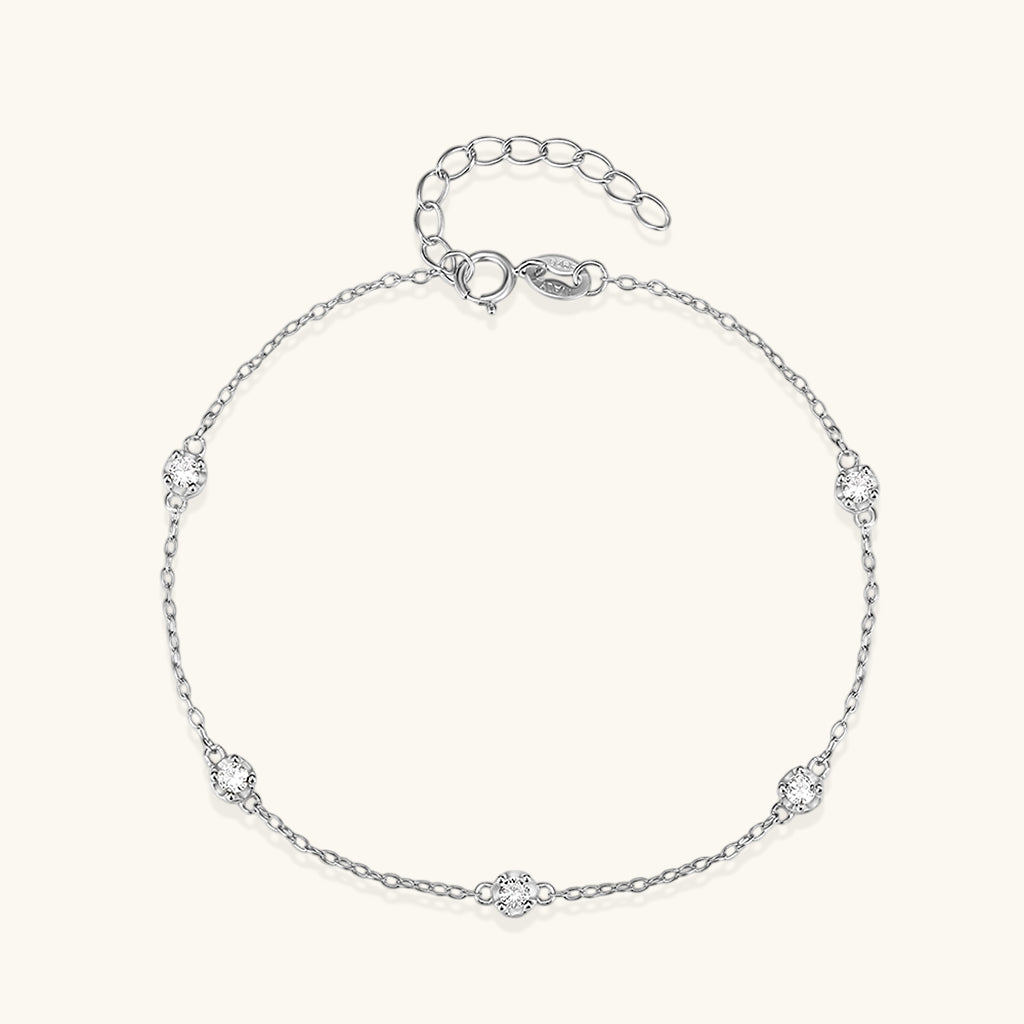 Bezel Diamond Station Bracelet - Silver