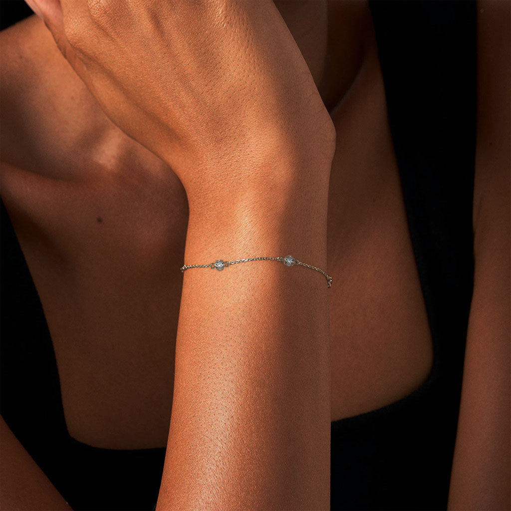 Bezel Diamond Station Bracelet - Silver