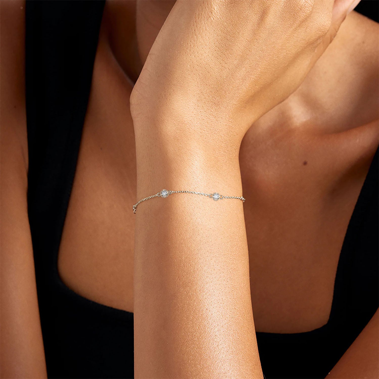 Bezel Diamond Station Bracelet - Silver