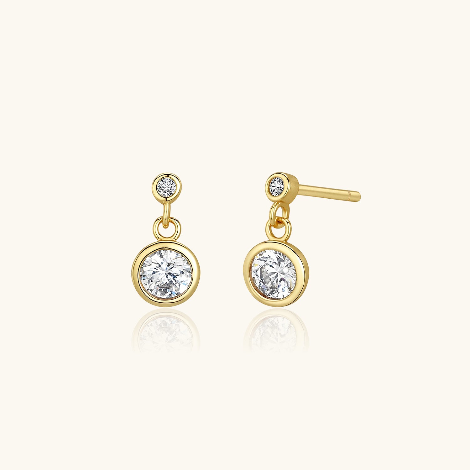 Bezel Double Diamond Drop Earrings - Gold