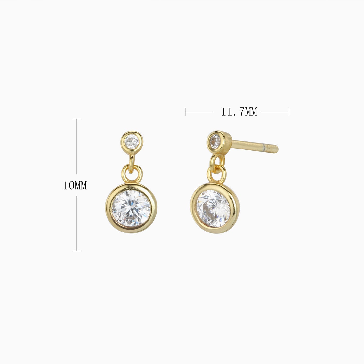 Bezel Double Diamond Drop Earrings - Gold