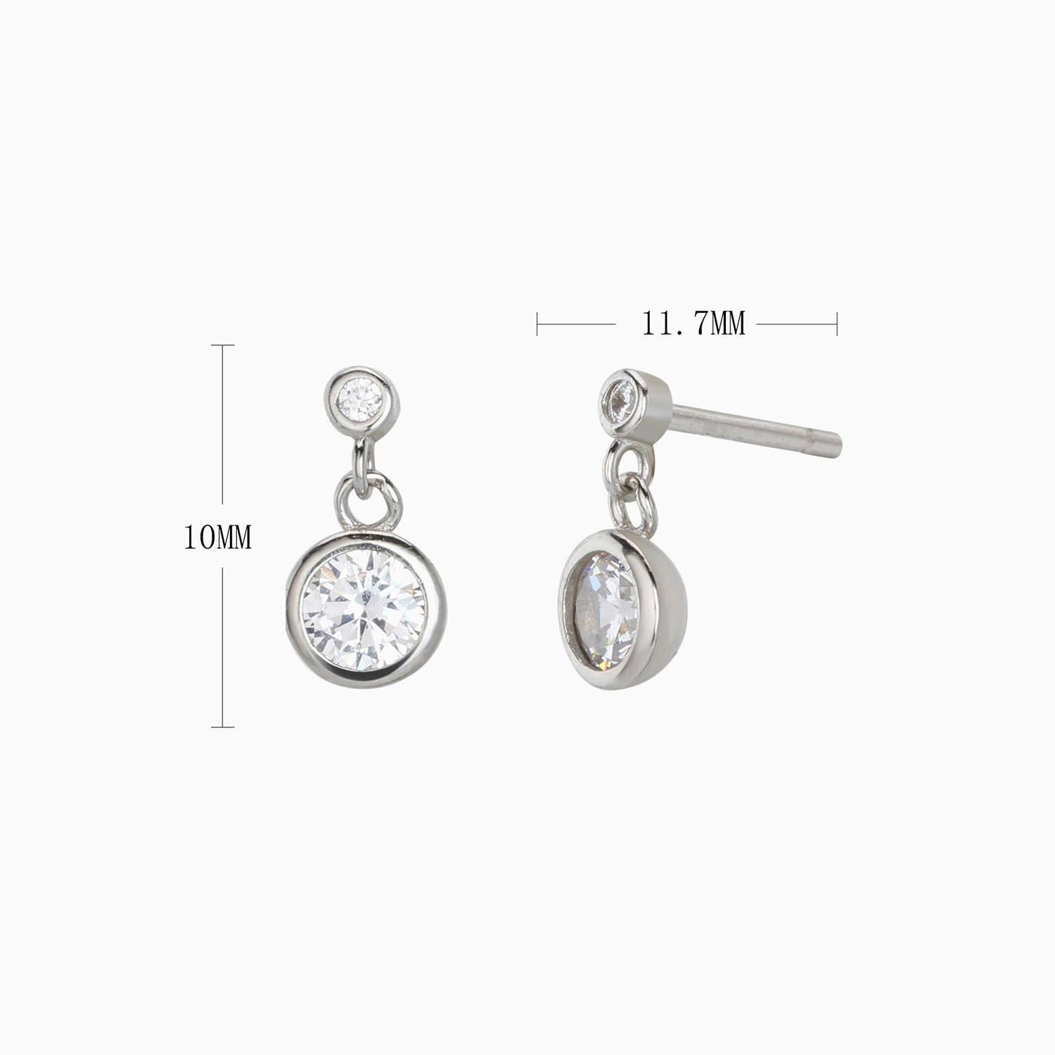 Bezel Double Diamond Drop Earrings - Silver
