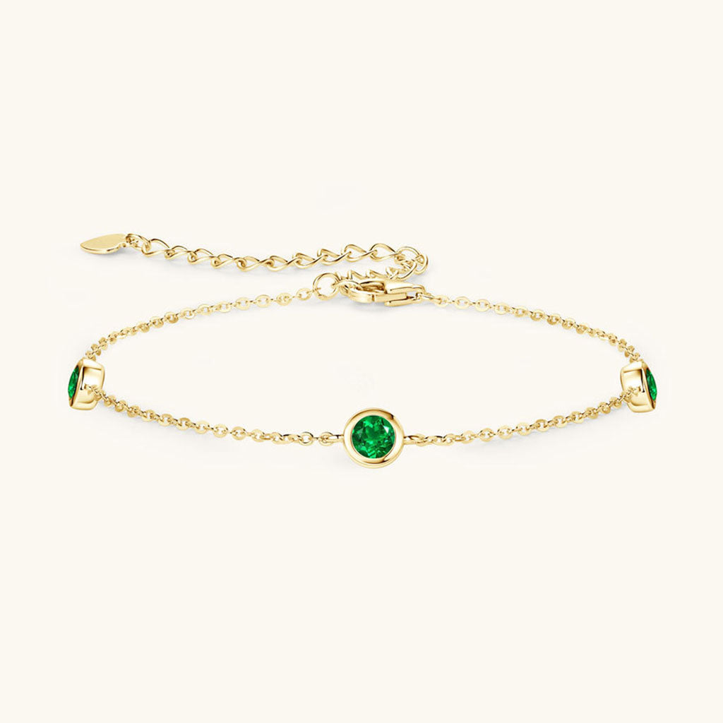 Bezel Emerald Three Stone Bracelet - Gold