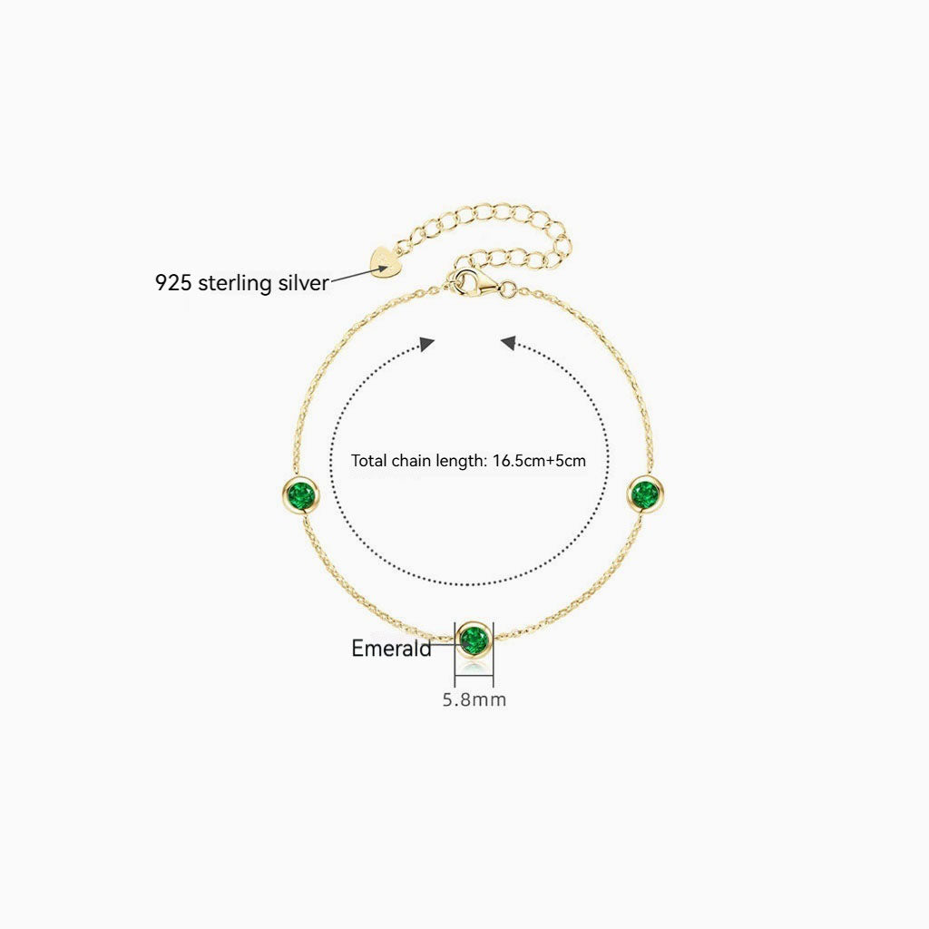 Bezel Emerald Three Stone Bracelet - Gold