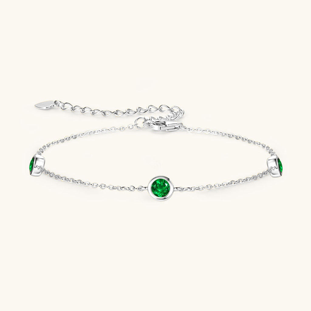 Bezel Emerald Three Stone Bracelet - Silver