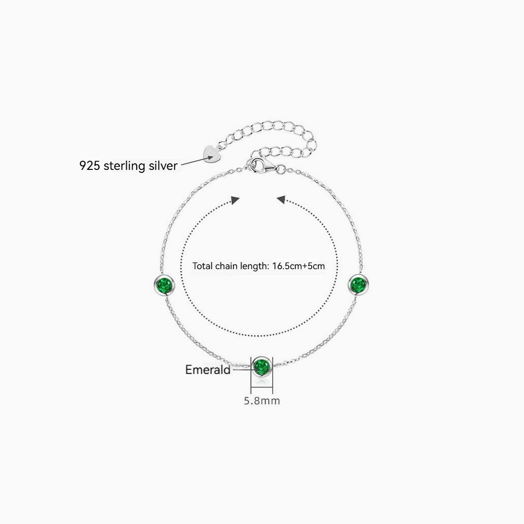 Bezel Emerald Three Stone Bracelet - Silver