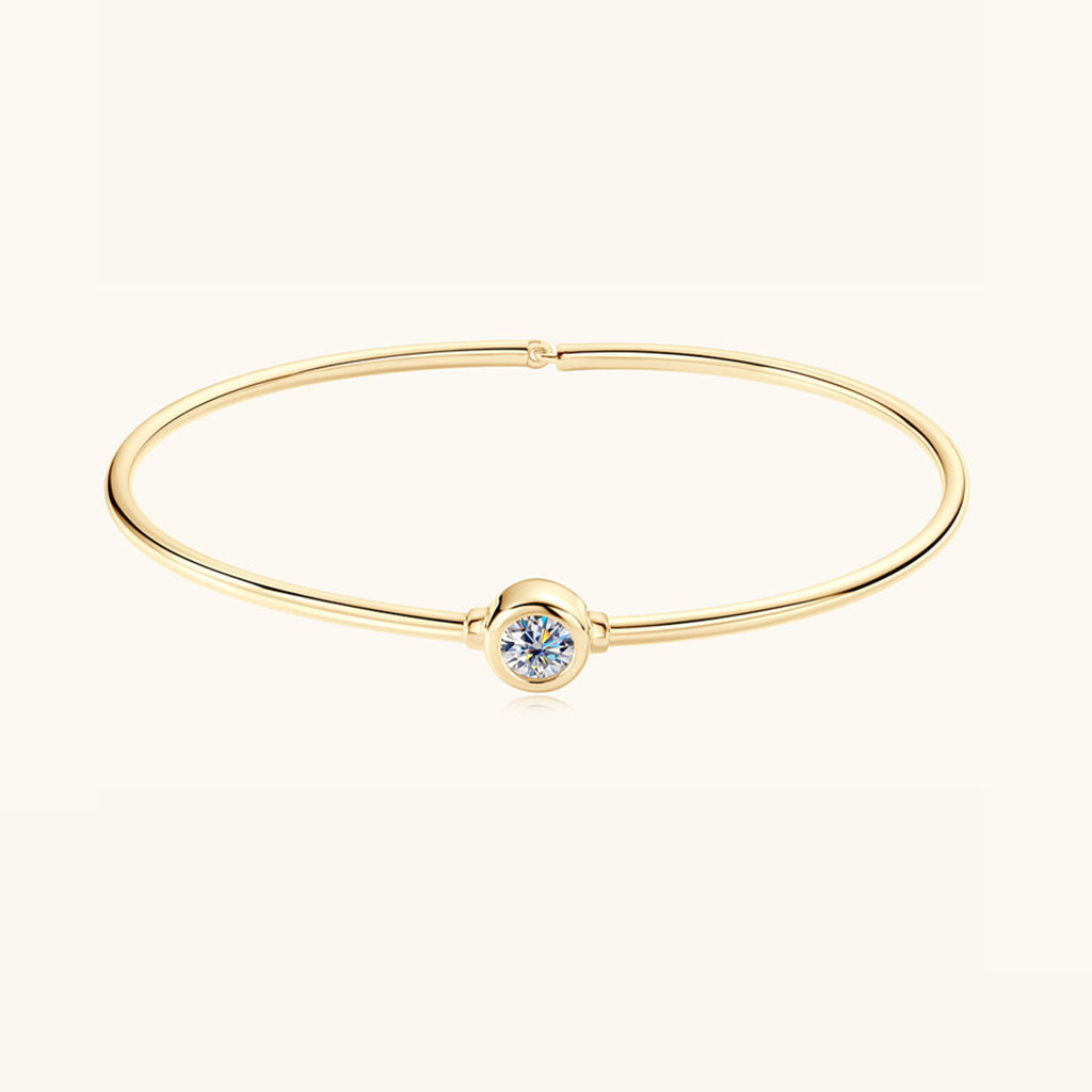 Bezel Moissanite Bangle Bracelet - Gold