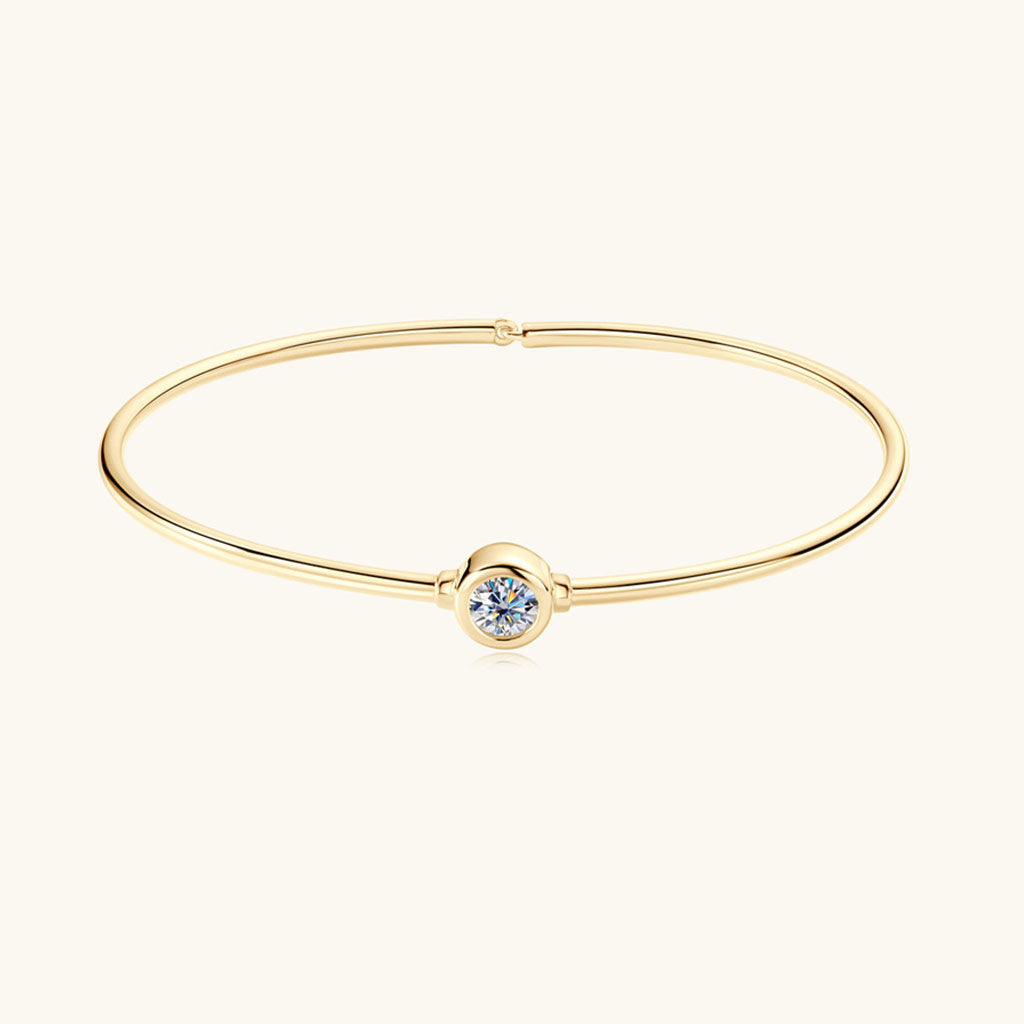Bezel Moissanite Bangle Bracelet - Gold
