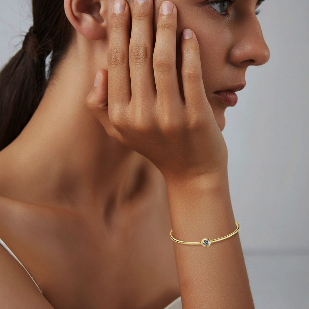 Bezel Moissanite Bangle Bracelet - Gold