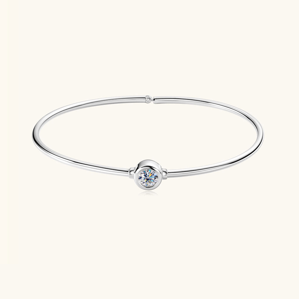 Bezel Moissanite Bangle Bracelet - Silver