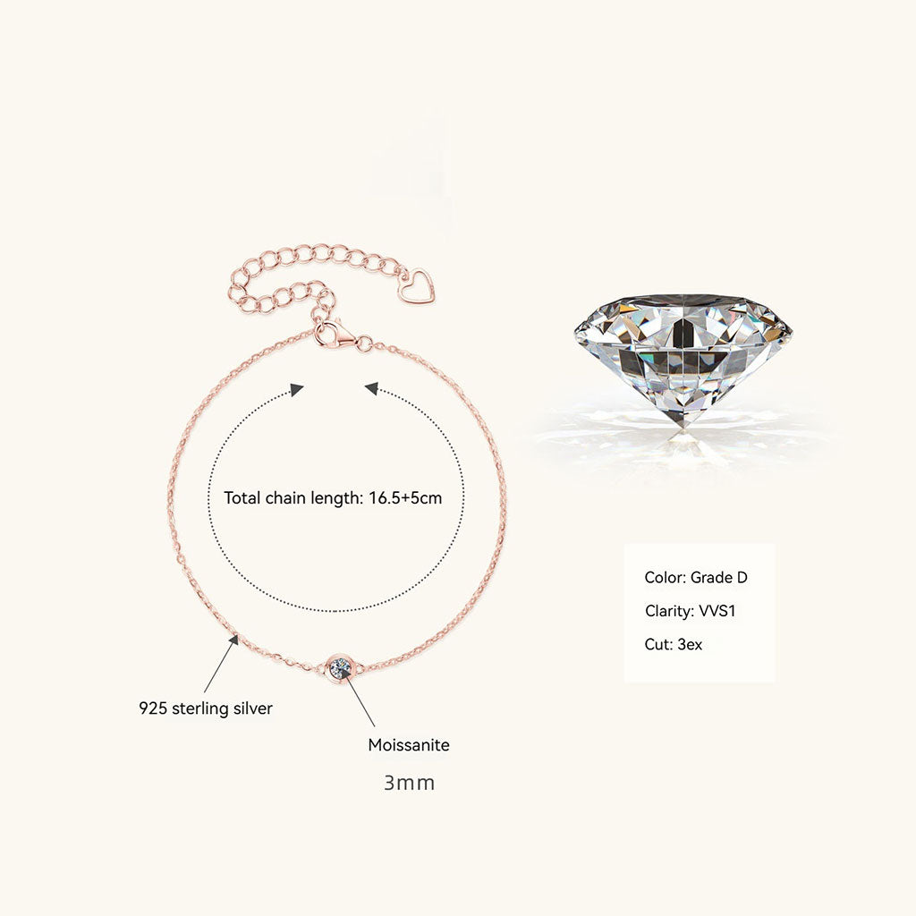 Bezel Moissanite Bracelet - Rose Gold