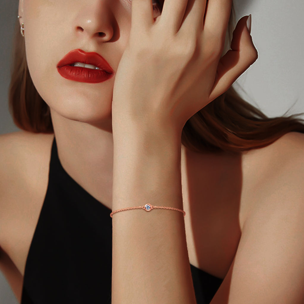 Bezel Moissanite Bracelet - Rose Gold