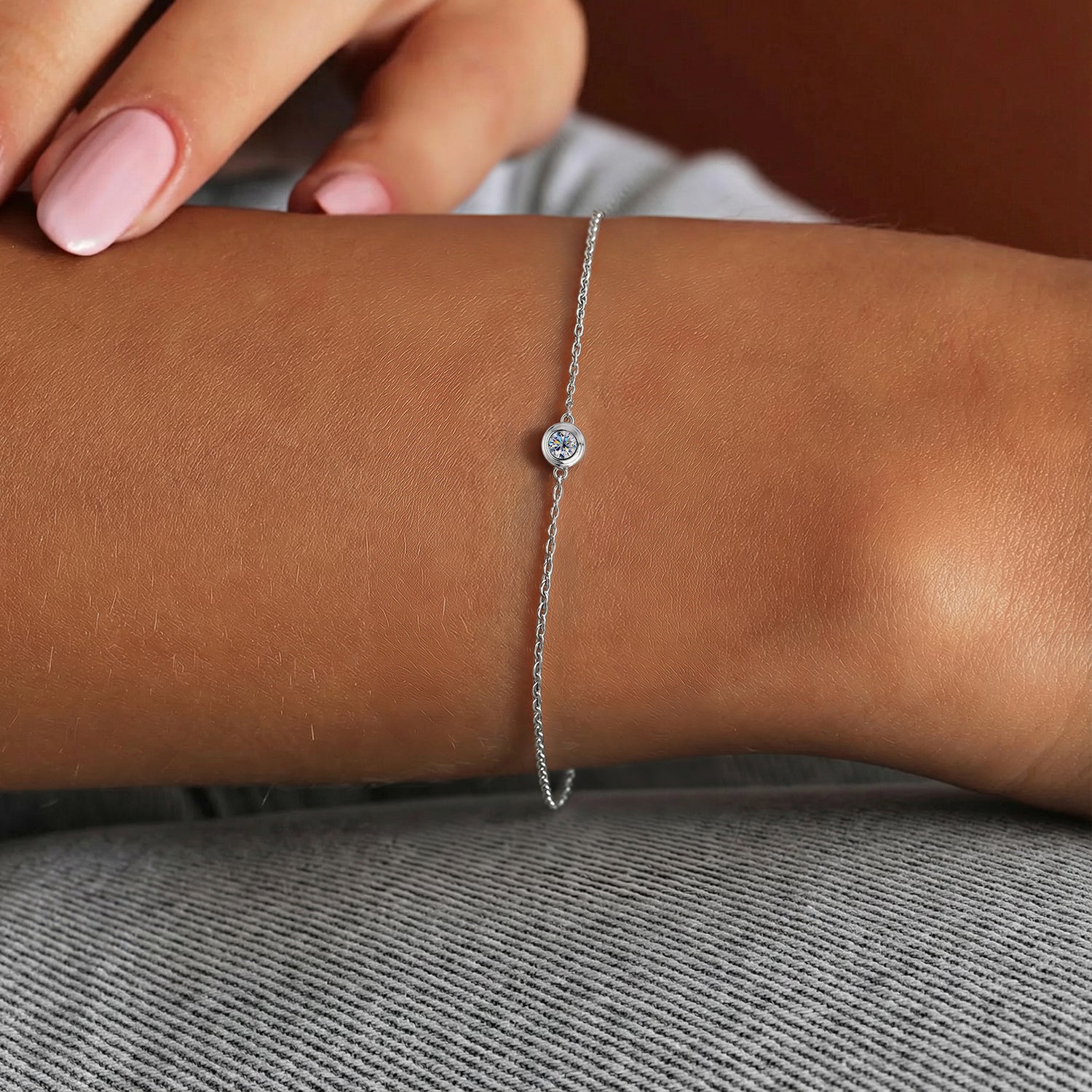 Bezel Moissanite Bracelet - Silver