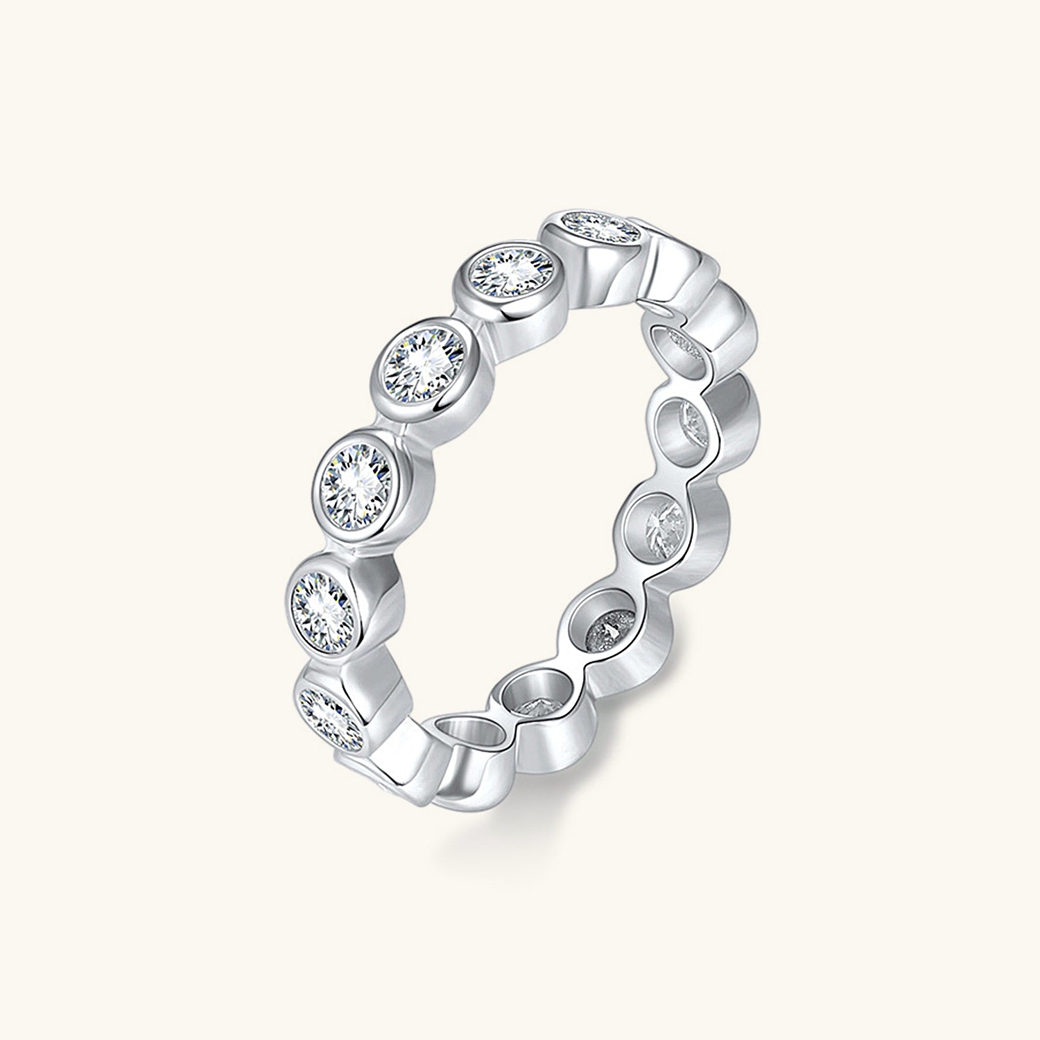 Bezel Moissanite Eternity Ring - Silver