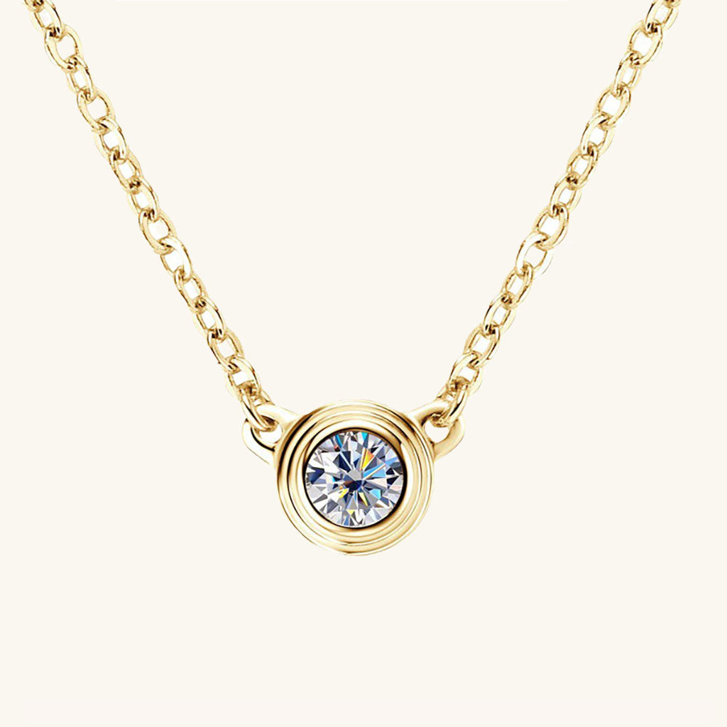 Bezel Moissanite Pendant Necklace - Gold