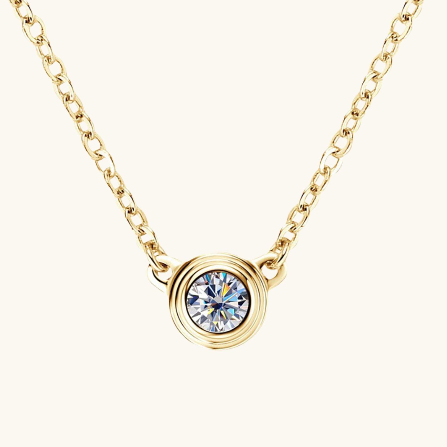 Bezel Moissanite Pendant Necklace - Gold