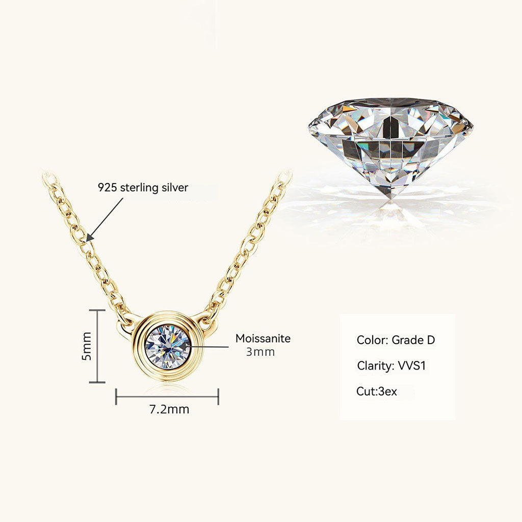 Bezel Moissanite Pendant Necklace - Gold