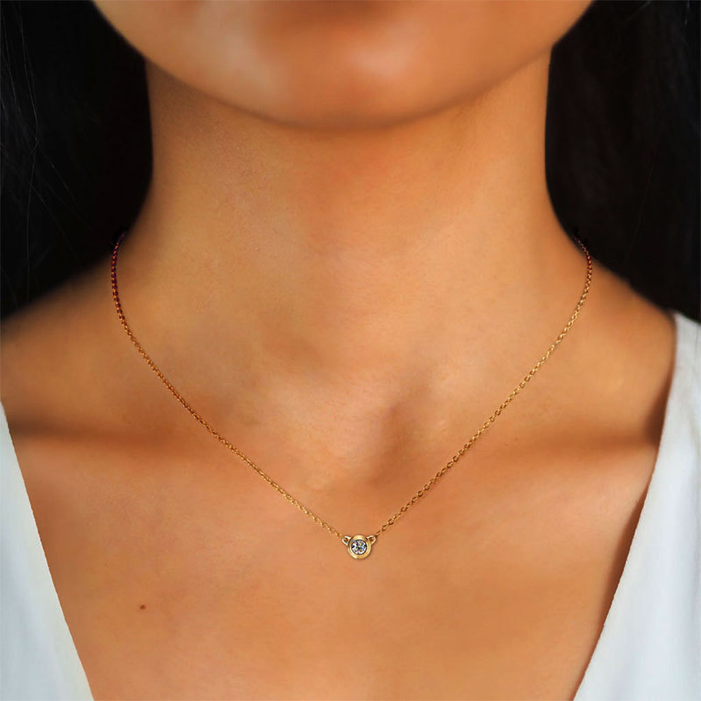 Bezel Moissanite Pendant Necklace - Gold