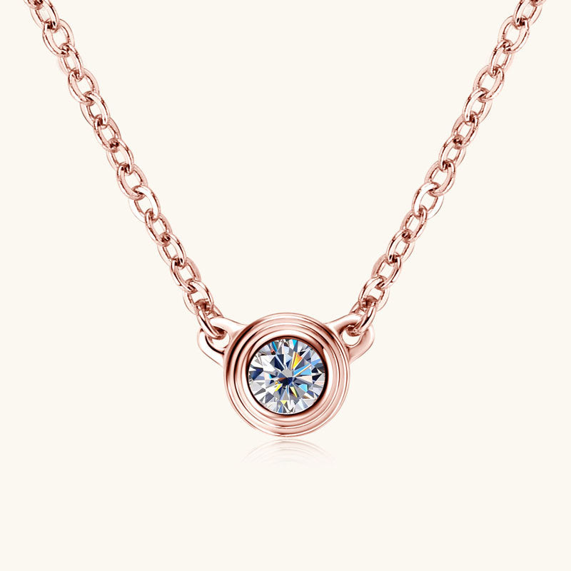 Bezel Moissanite Pendant Necklace - Rose Gold