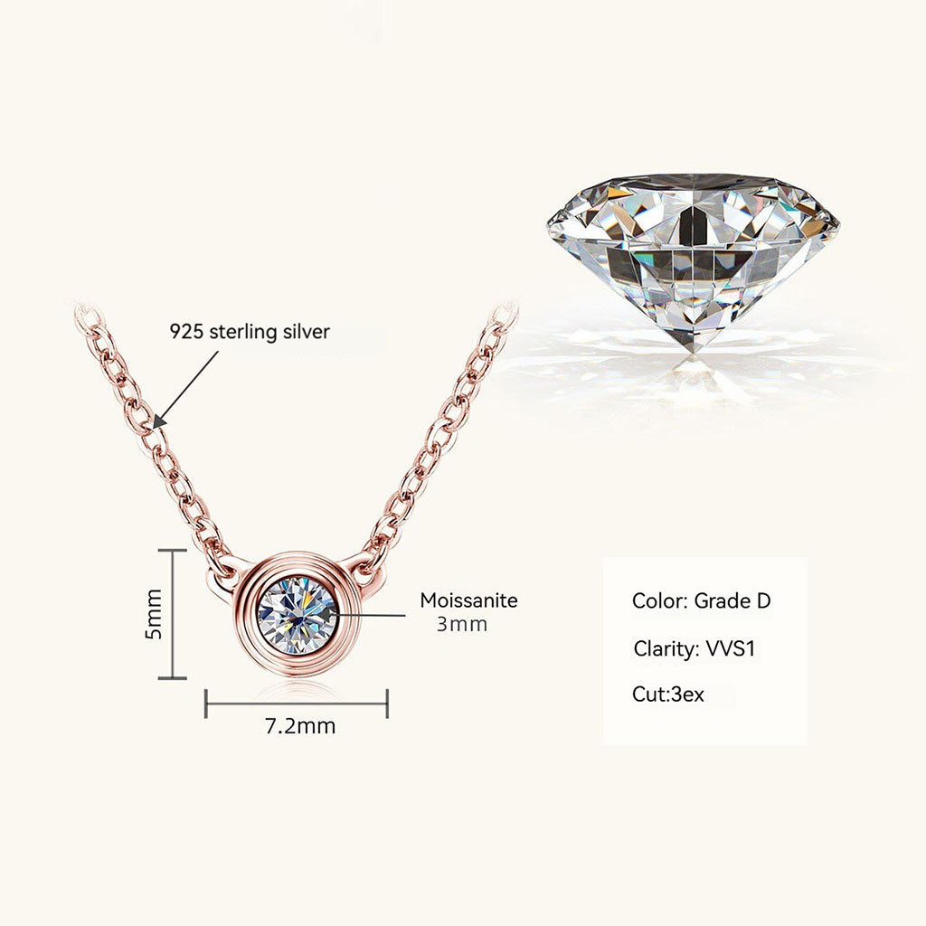 Bezel Moissanite Pendant Necklace - Rose Gold
