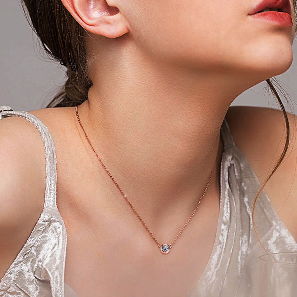 Bezel Moissanite Pendant Necklace - Rose Gold