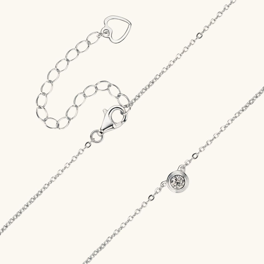 Bezel Moissanite Pendant Necklace - Silver
