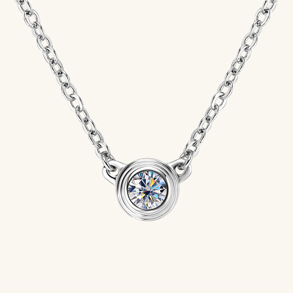Bezel Moissanite Pendant Necklace - Silver