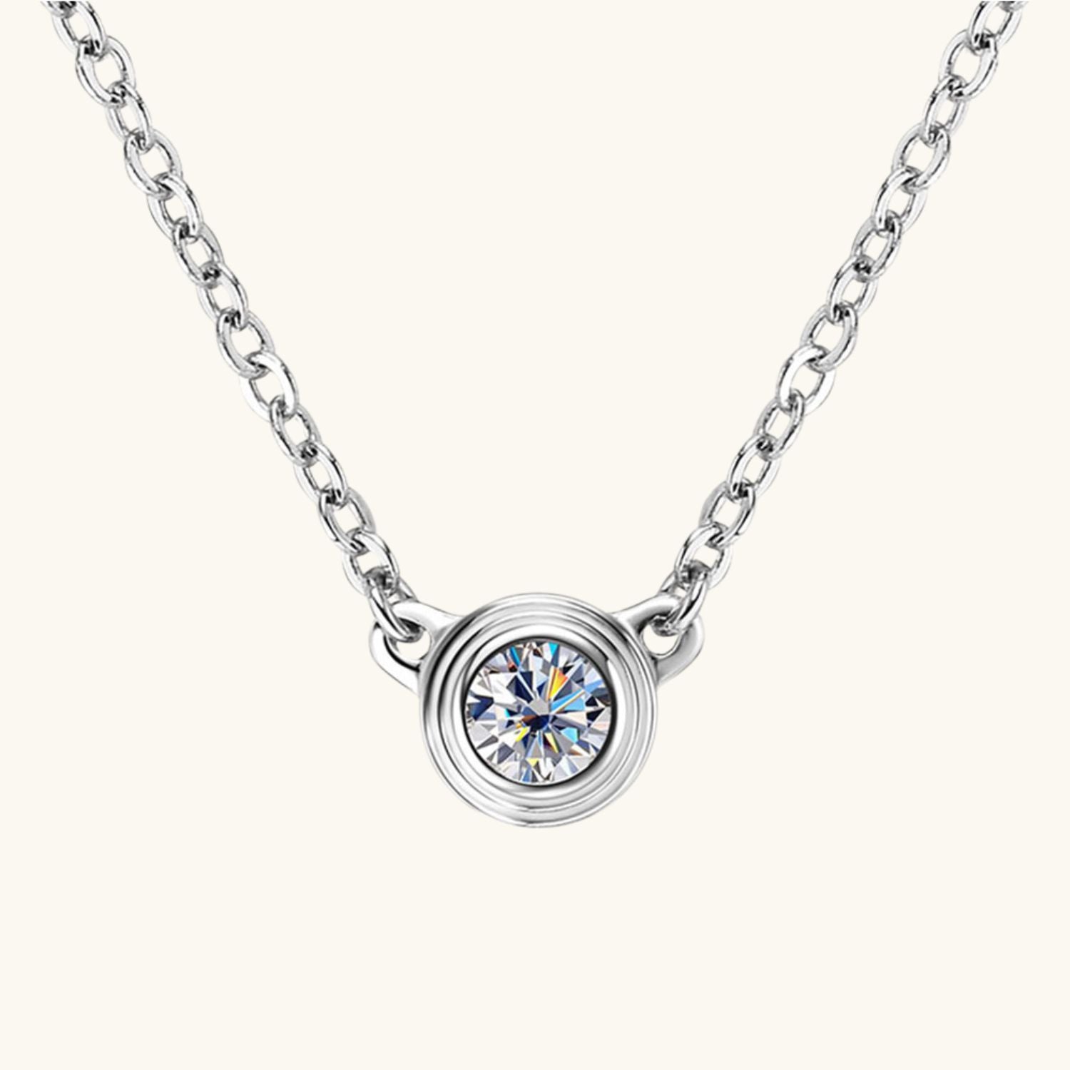 Bezel Moissanite Pendant Necklace - Silver
