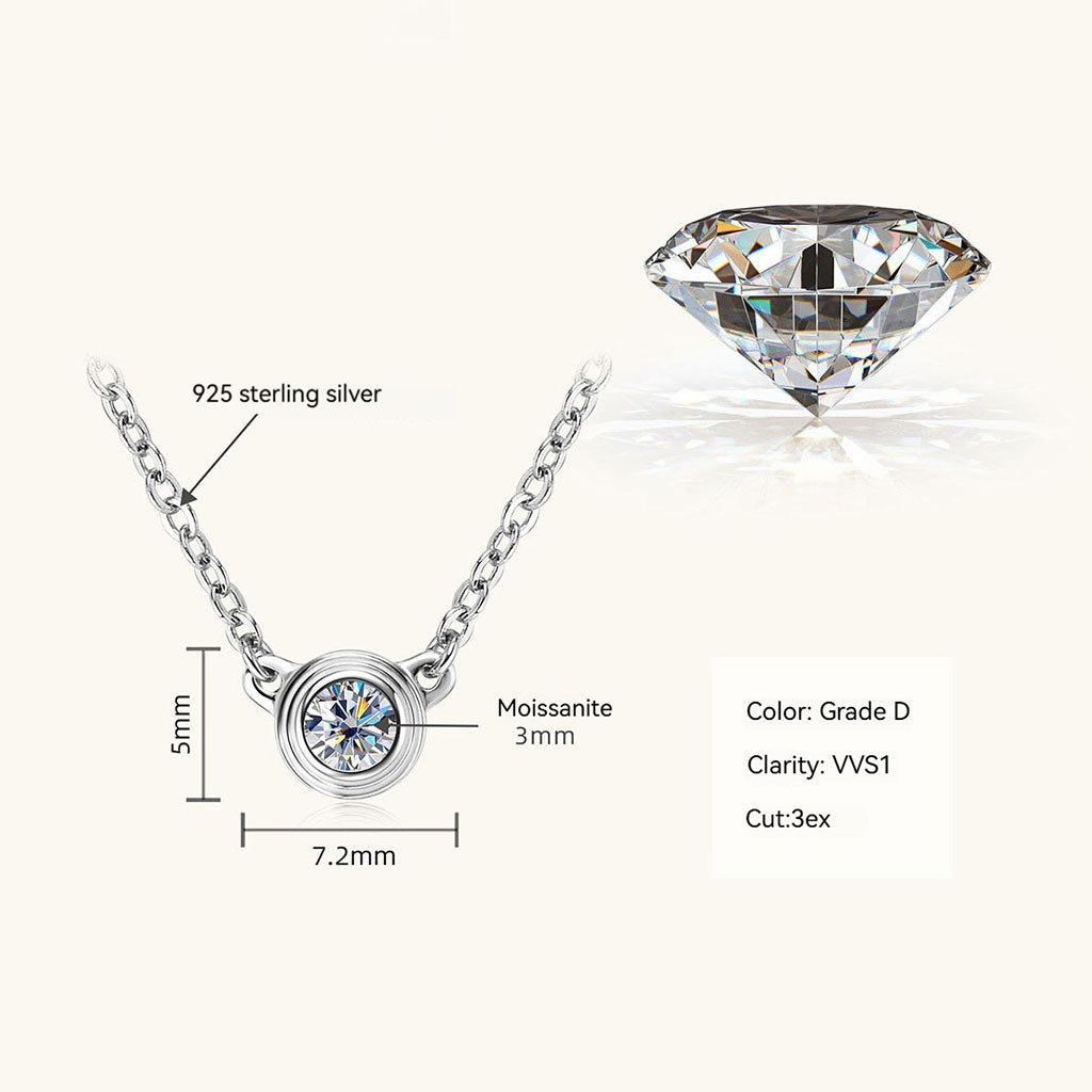 Bezel Moissanite Pendant Necklace - Silver